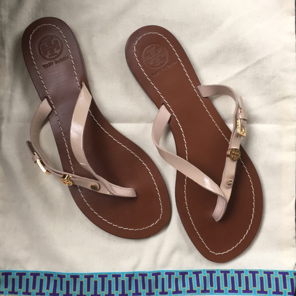 Tory Burch Camellia Pink Monogram Thong Size 8